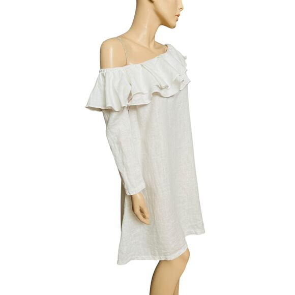 Claudio Milano 100% Linen White Ruffles Neckline Off the Shoulders Size Small - Picture 3 of 9